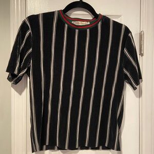 Gypsies & Moondust Size S Black Striped Ribbed Stretch Short Sleeve Crop Top